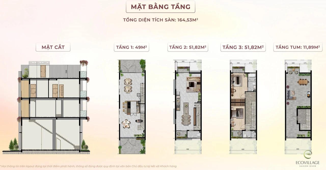 Mặt bằng tầng River Townhouse tại Ecovillage Saigon River