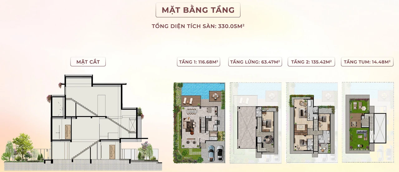 Mặt bằng tầng biệt thự đơn lập Riverfront tại Villas Eco Village Saigon River