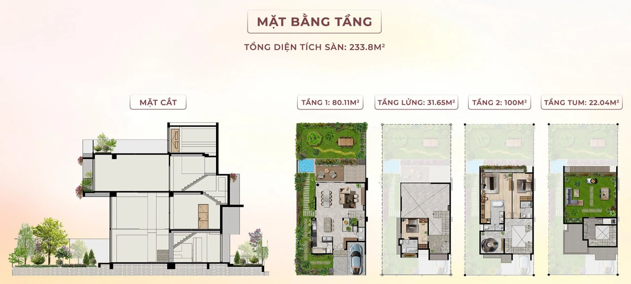 Mặt bằng tầng biệt thự song lập Riverfront tại Eco Village Saigon River