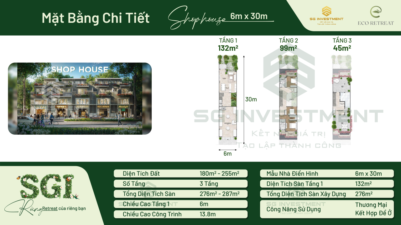 Mặt bằng Shop House 6mx30m Eco Retreat