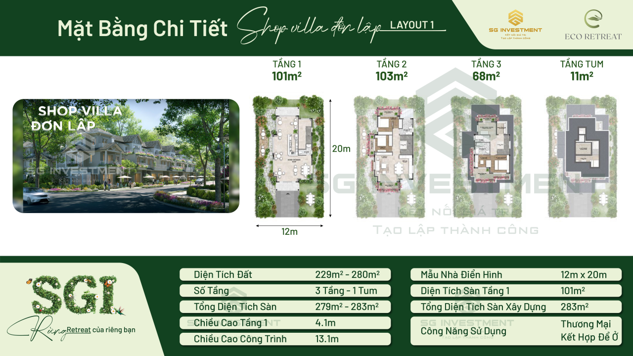 Mặt bằng Shop Villa đơn lập - Layout 1