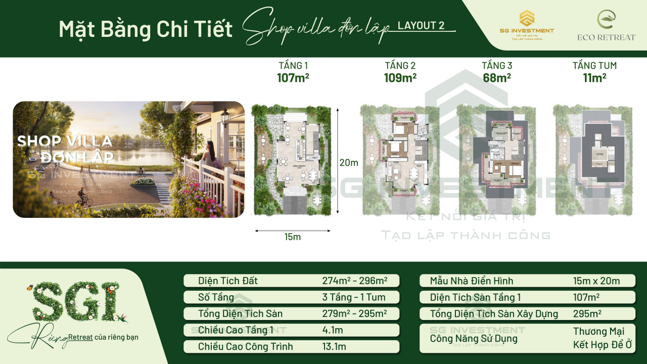 Mặt bằng Shop Villa đơn lập - Layout 2