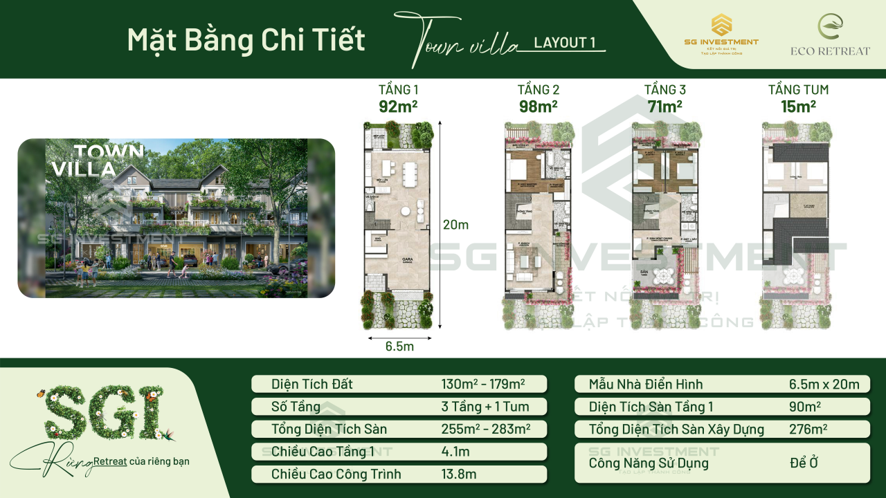 Mặt bằng Town House Villa Eco Retreat - Layout 1