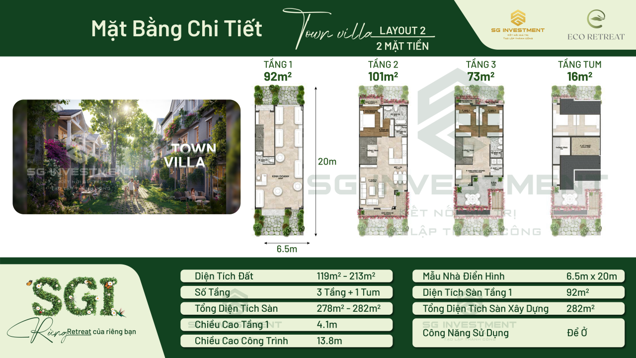 Mặt bằng Town House Villa Eco Retreat - Layout 2